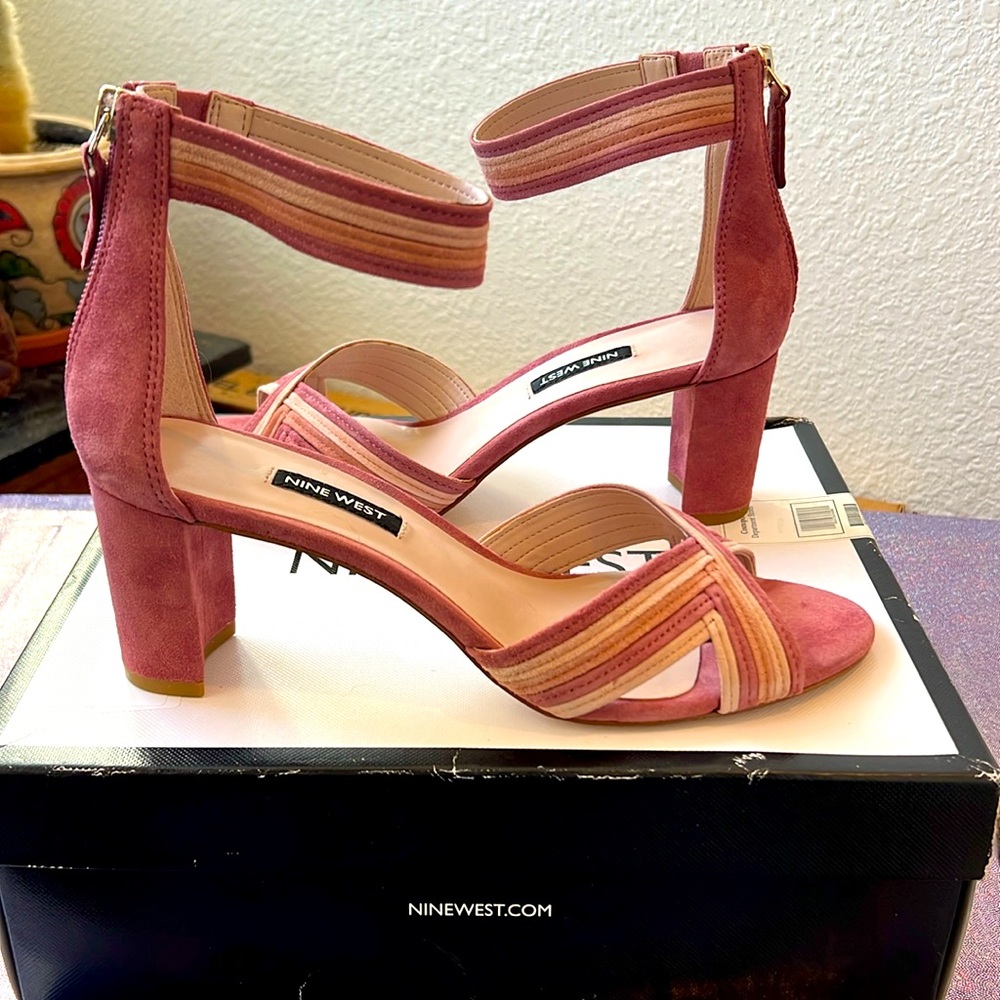Nine West Pink Multi Suede Heels - NWB Size 9